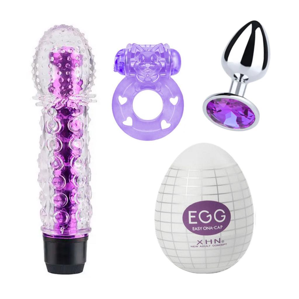 Kit Sex Shop Plug Anal P + Anel Peniano + Vibrador Feminino Formato Penis Personal + EGG Masturbador em Oferta na Shopee