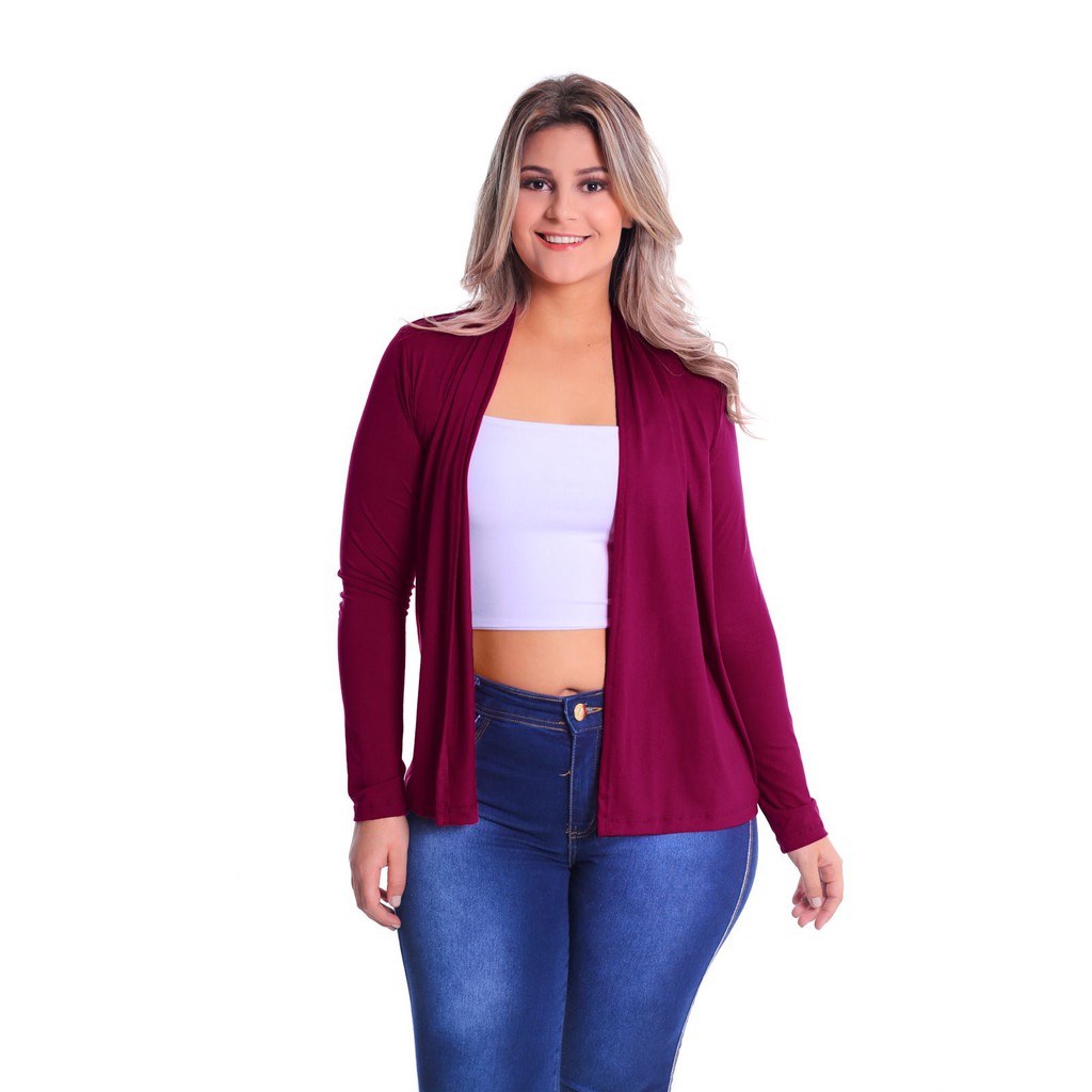  Cardigan  Reto Manga Longa Plus Size Lynnce Shopee  Brasil