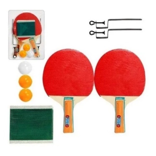 KIT Ping Pong Tênis de Mesa C/ 2 Raquetes Anatômicas, 3 Bolas, 1 Rede e 2 Suportes