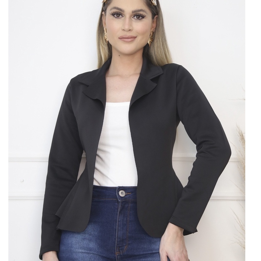 Blazer Neoprene Casaquinho Social-preto | Shopee Brasil