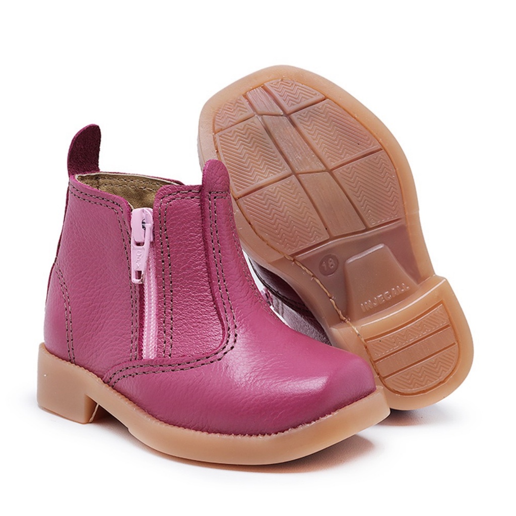 Botina Country Infantil Rosa Couro Legitimo Costurado Bebê Bota Roça Cowboy Pião Rodeio Boiadeiro