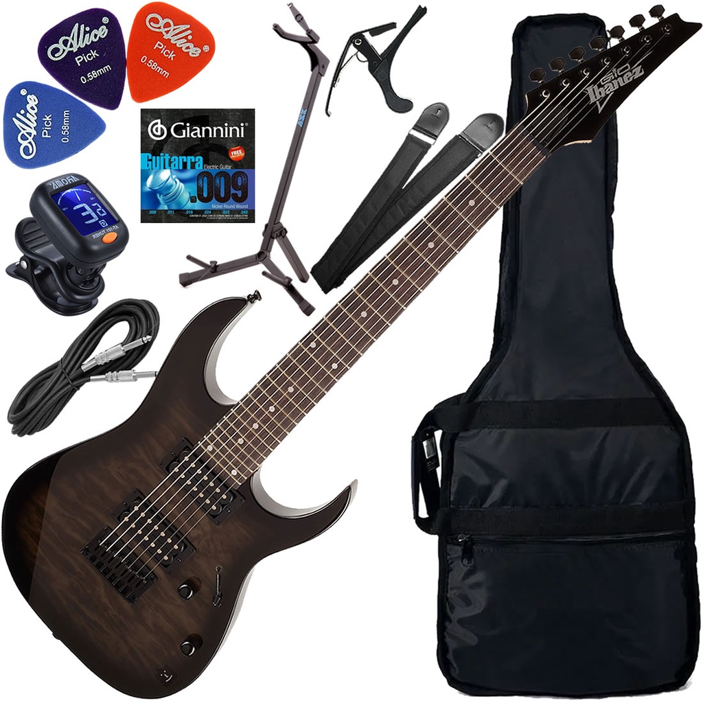 Kit Guitarra Ibanez GRG-7221 QA HH 7 Cordas Transparent Black Sunburst TKS Gx02