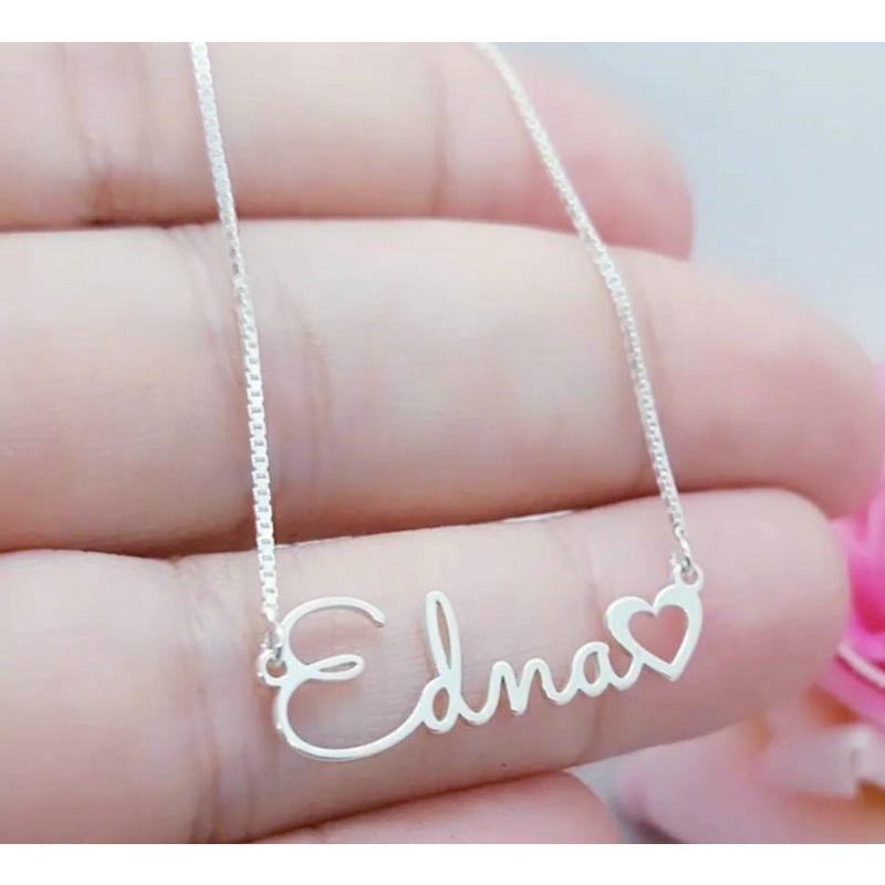 Colar Personalizado com Nome + Detalhe (❤👑🦋) Prata  - Fonte Fininha