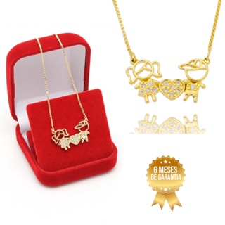 Colar Filhos Casal Menino e Menina Cravejado Banhado Ouro 18 em Oferta na Shopee