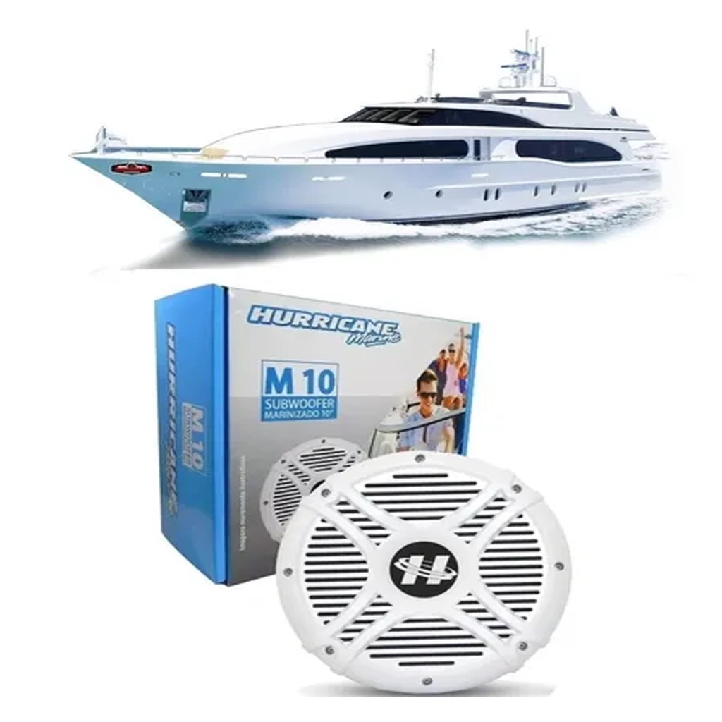 Alto Falante Subwoofer 10 Marinizado Hurricane M10 600w Max, Para BARCO LANCHA IATE AMBIENTE EXTERNO / 4124