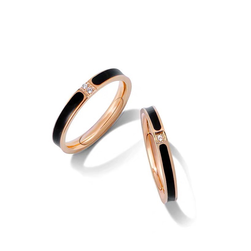Moda única luz luxo único diamante/diamante duplo anel preto de alta qualidade ouro rosa anel de ouro titânio aço anéis 