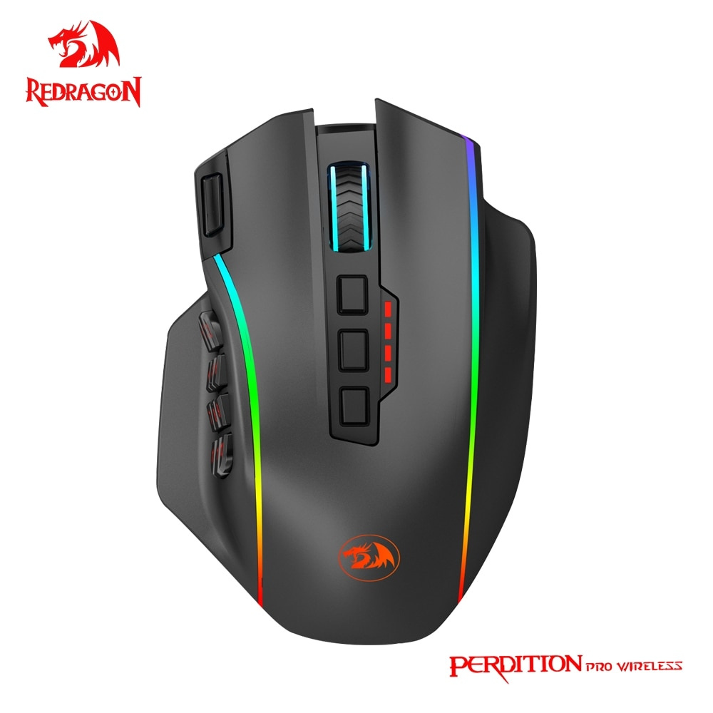 REDRAGON Mouse gamer Perdiction Elite M901-KS RGB USB 2.4G Sem Fio 16000DPI 19 Botões Programável Ergonômico Para