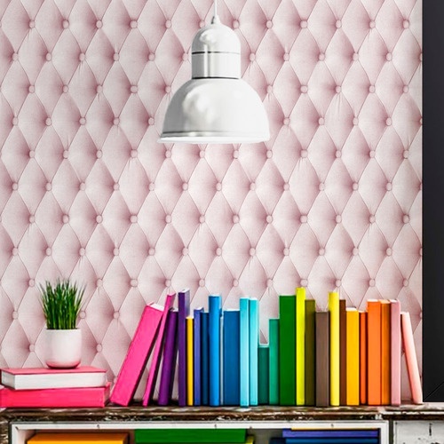 Papel De Parede Adesivo Couro Capitonê Tom Rosa 3d 1,5mts