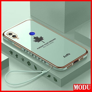 Capa De Celular Flexível Quadrada Com Folha De Bordo/Luxo + Cordão Para Xiaomi Redmi Note 7 Pro