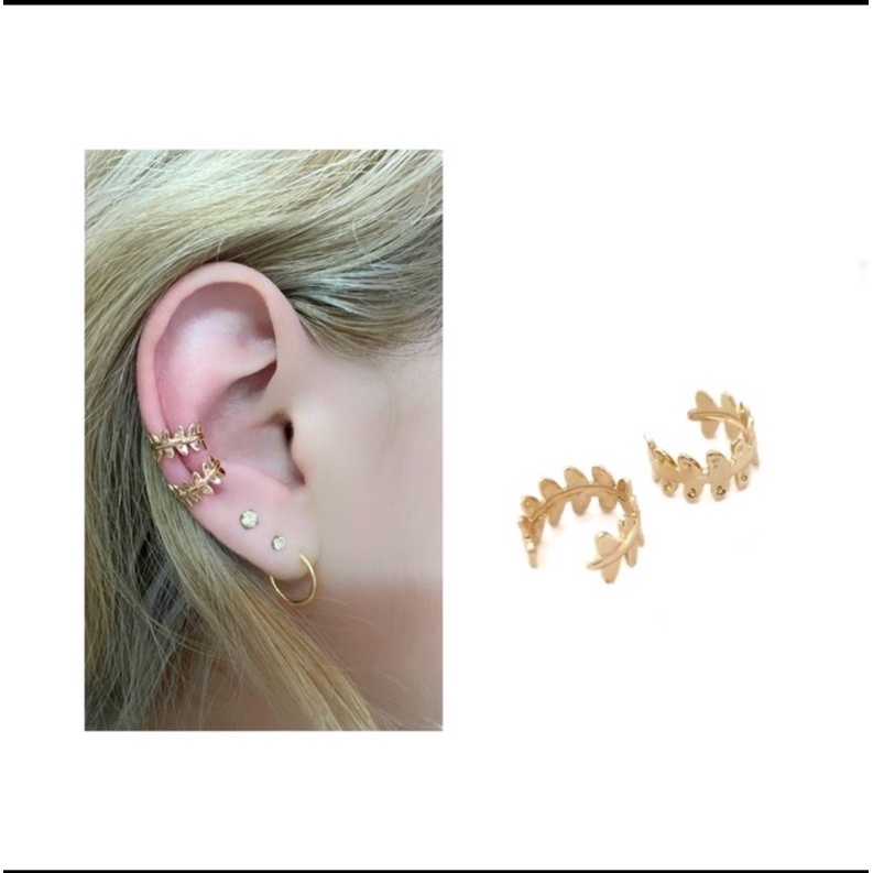 Piercing para Conch pressão Folha ramo  dourado o par.