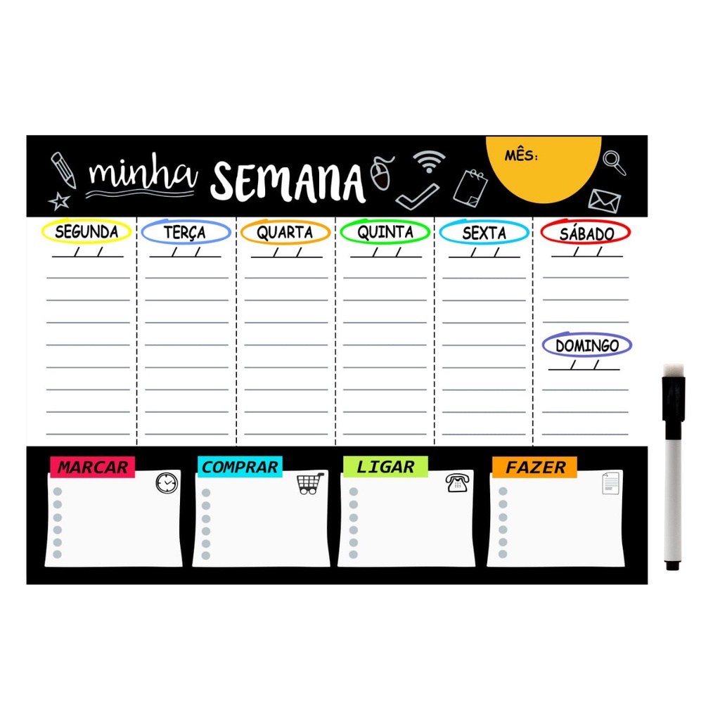 Quadro Lousa Planejador Semanal Planner Metalico Decorativo 20x26 Com Caneta em Oferta na Shopee