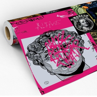 Papel De Parede Lavável Quadrinhos Gangster Dólares Adesivo Decoração Vinilico Sala Quarto 3D - Pro Decor