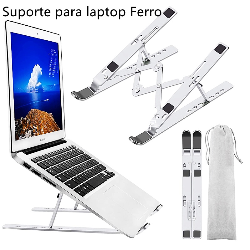 Suporte para laptop, suporte para computador Riser, suporte portátil dobrável de alumínio ajustável, compatível com mais laptops e tablets de 10 a 15,6 polegadas Ferro