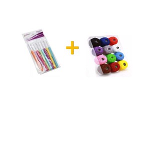 Kit com 12 linhas de crochê + kit 8 agulhas para crochê
