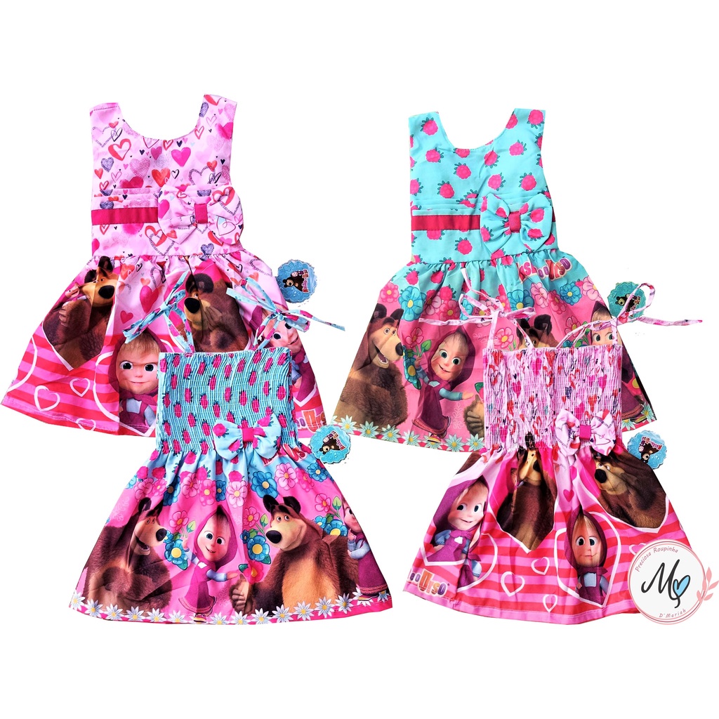 Vestido Infantil Personagem Temático Menina Masha Marsha Marcha e o Urso  Passeio Promoção