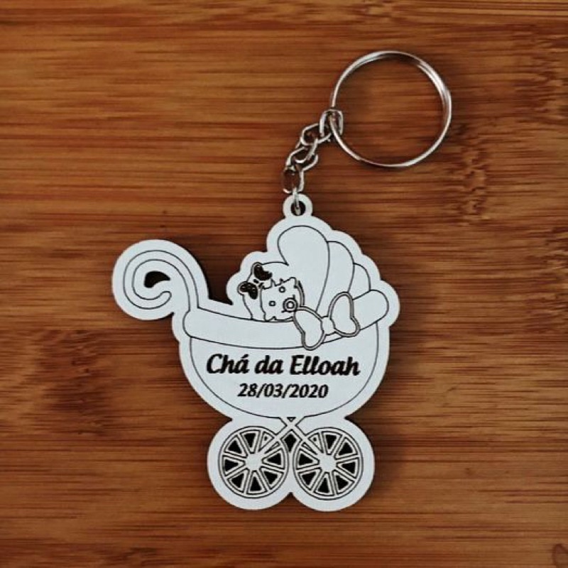 Kit de Chaveiros Bebê No Carrinho Cha Bebe Personalizado em MDF