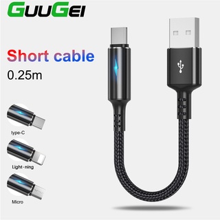 Guugei 25cm Cabo Curto De Carga USB Micro Tipo C Para Huawei Android 2.4A Rápida Do Banco De Energia Telefone Com Luz Indicadora