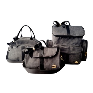 Kit 3 Bolsas Bebe Maternidade Preto Mochila Luxo Alça