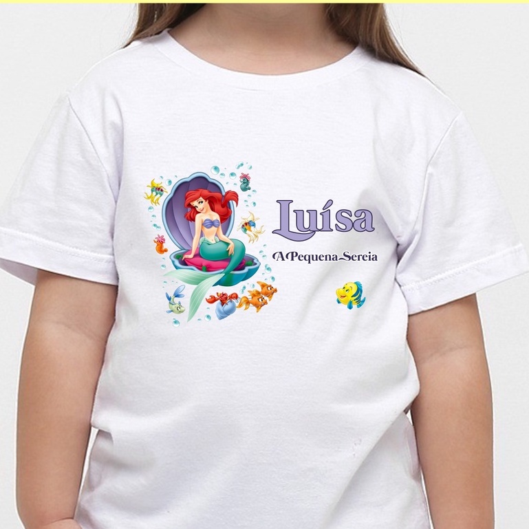 Camiseta ARIEL - PEQUENA SEREIA Personalizada com NOME -  Infantil e Criança #ZLprint - Princesas Disney