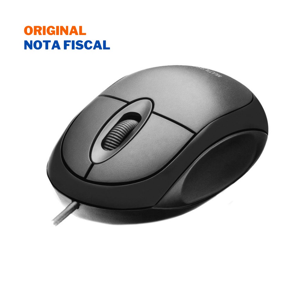 Mouse Óptico Com Fio Básico Multilaser Preto Leve e Confortável 1200DPI 3 Botões Conexão USB