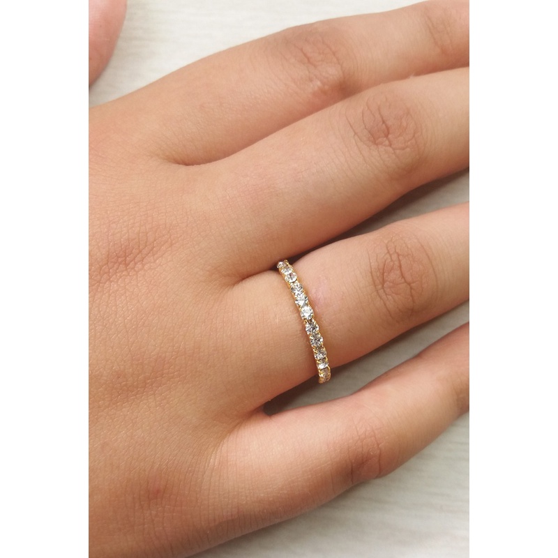 Anel Aparador Aliança Folheada Ouro Cravejado Strass Zirconio