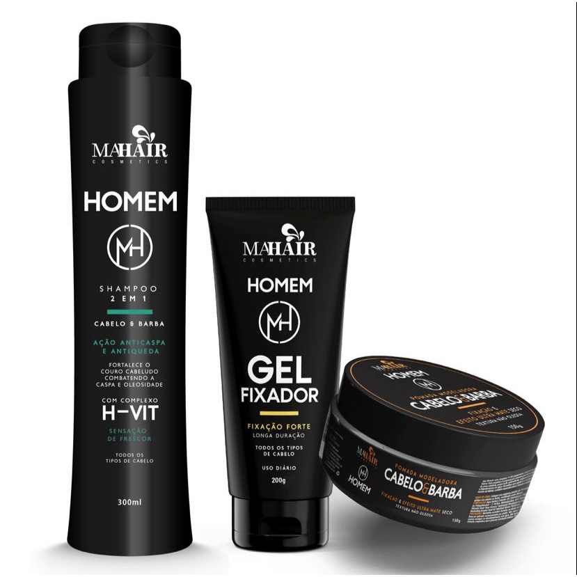 Kit capilar masculino Homem MaHair com 3 Produtos. Shampoo 2 em 1 + Gel ...