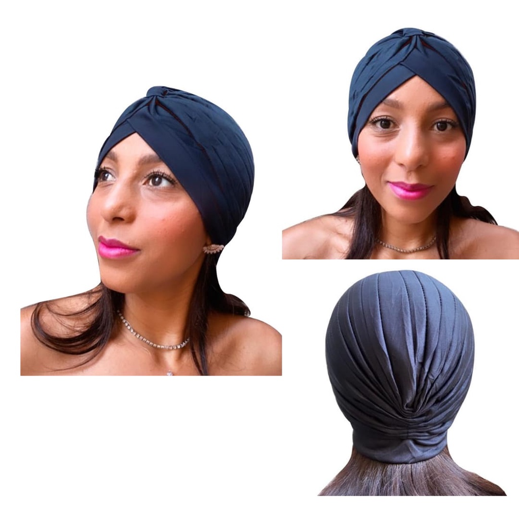 Turbante Touca Faixa Fechado Indiano Original Glamour Preto Moda Feminina