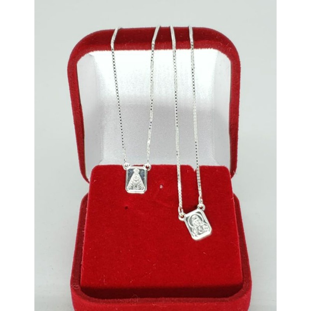 Escapulário Nossa Senhora + Oração 70cm em Prata pura Italiana Legitima 925