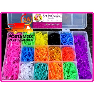 2000 Elástico Penteado Pet + CAIXA (14 CORES) Pulseira, Cabelo, Liguinha Borrachinha Laço Cabelo