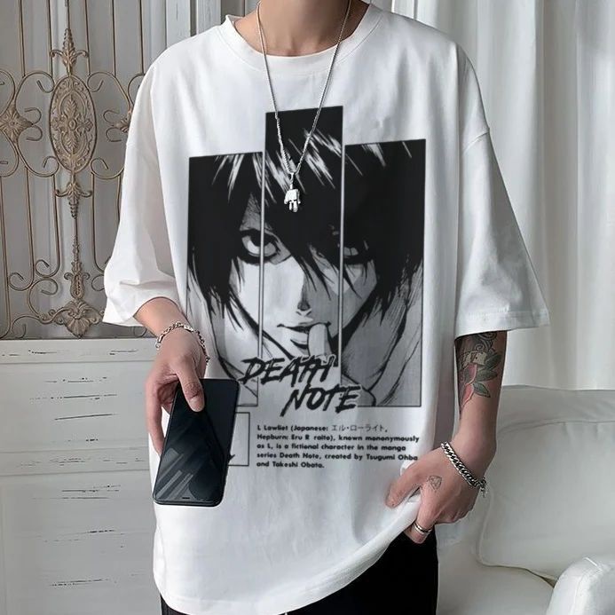 Camiseta Branca de Anime Death Note Misa L Kira