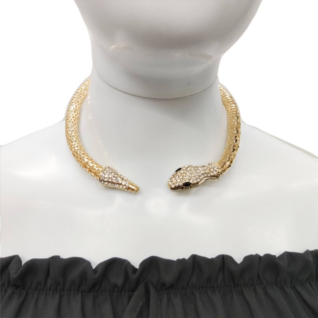 Colar Gargantilha Choker Cobra Serpente Com Strass