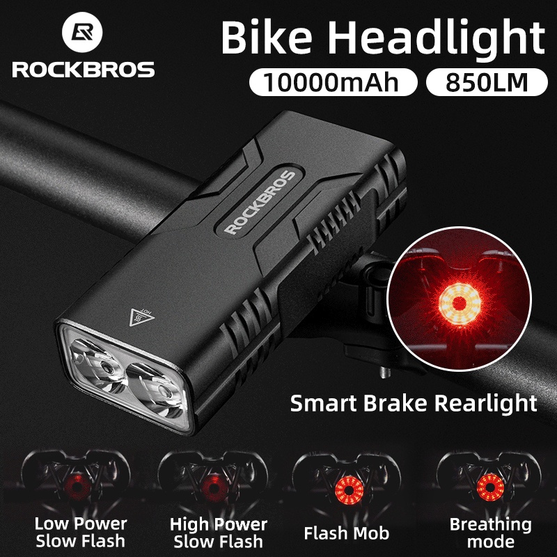 ROCKBROS 10000mAH Conjunto Lanterna Frontal E Farol USB Tipo-C 850 Lumens MTB Estrada Bicicleta