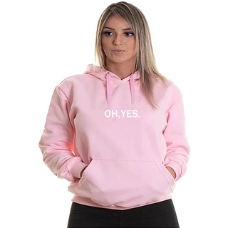 Moleton feminino oh yes de frio top Varias cores barato Promoção canguru de capuz