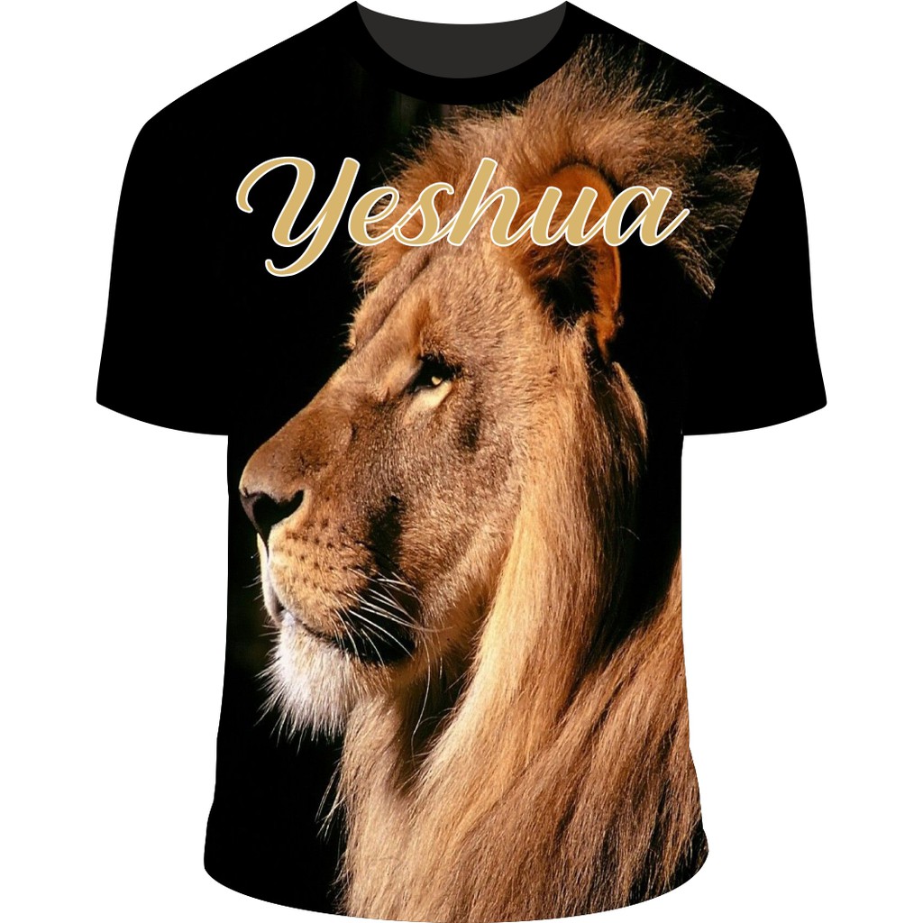 camiseta estampada leão da tribo de judá ,yeshua ,jesus ,religão, fé, na cor preta.