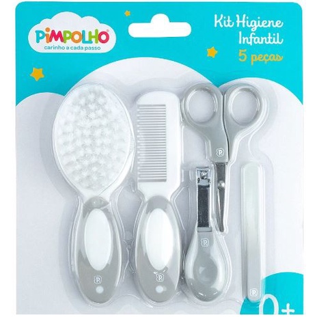 Kit Higiene Infantil 5 Peças Tesoura Cortador Unha Escova Pente Lixa Pimpolho REF. 9260