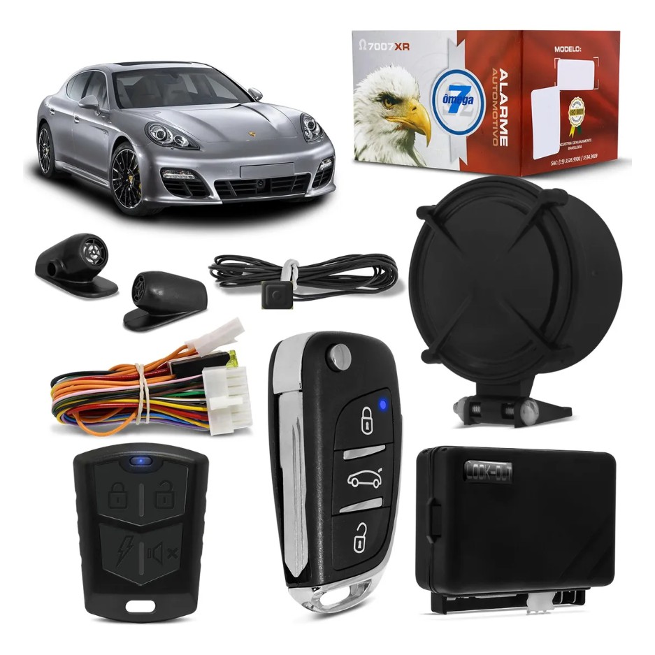Alarme Automotivo Universal Omega função bloqueio botão secreto + Chave Canivete Premium