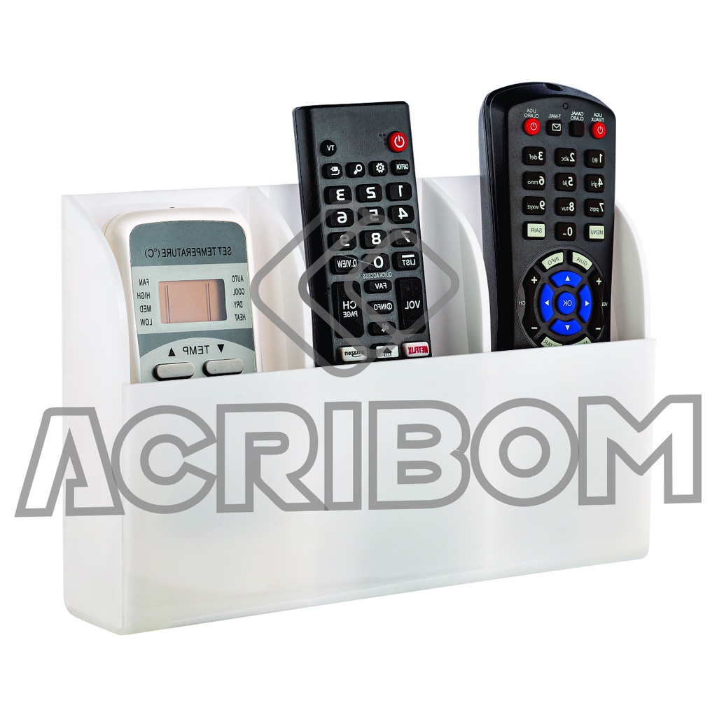 Suporte de Parede em Acrílico Branco Triplo Para Controle Remoto de TV ou Ar Condicionado - Porta Controle Remoto - Suporte Para 3 Controles - Acribom
