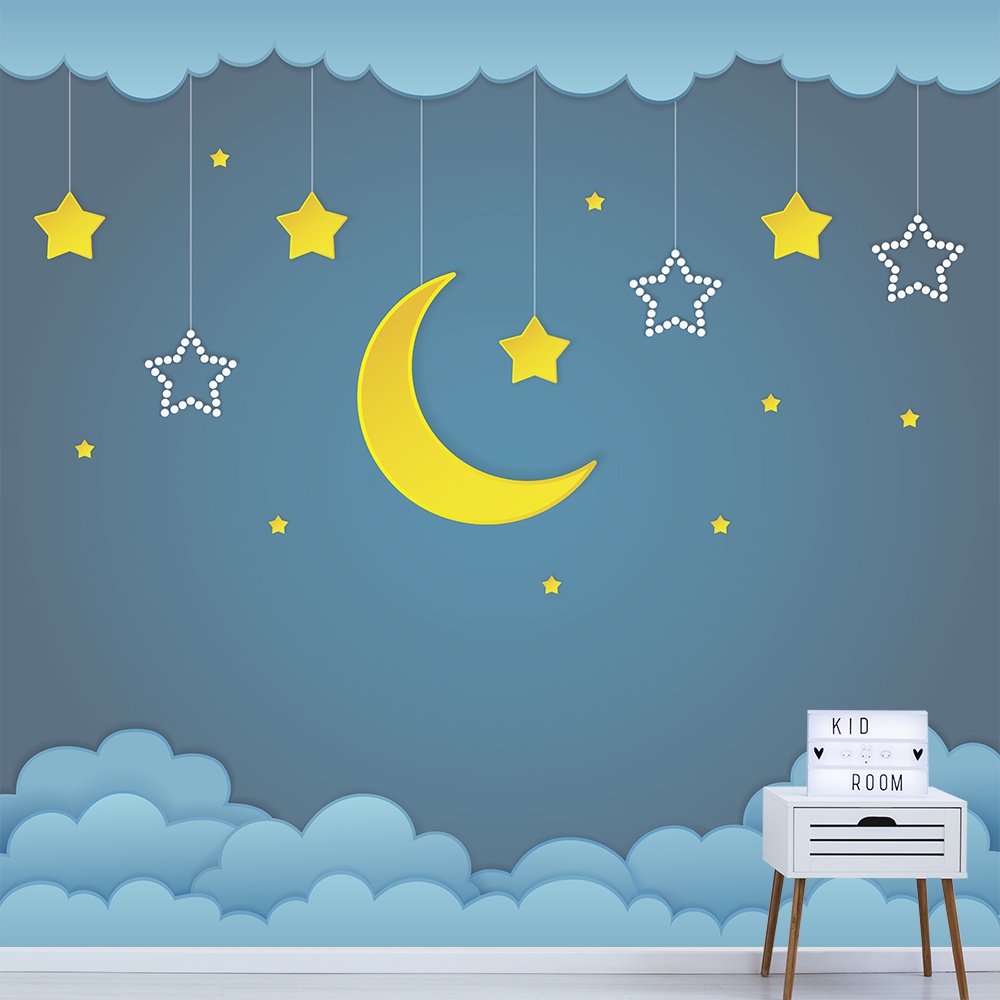 Papel de Parede Adesivo Infantil Nuvens Lua Bebe Quarto Menino Quarto Menina - 584pc