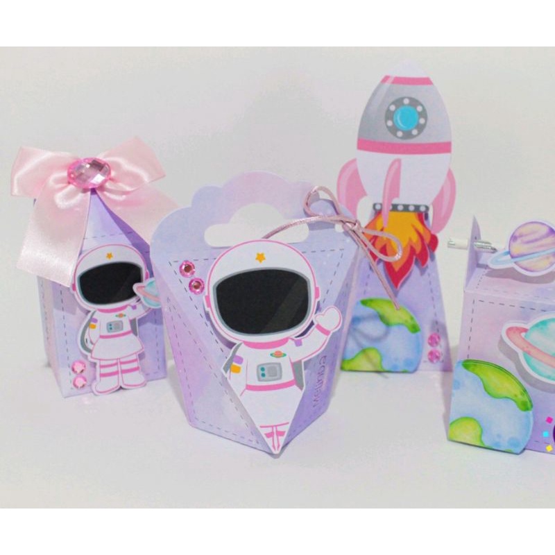 kit Festa Infantil Astronauta menina | Lembrancinhas Caixinhas Personalizadas