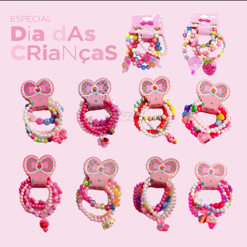36 pulseiras para Crianças /Conjunto Infantil Frutas Coloridos