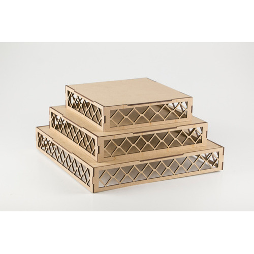 Trio De Bandejas Provençal Festa Mdf Cru Festa Decoração MDF