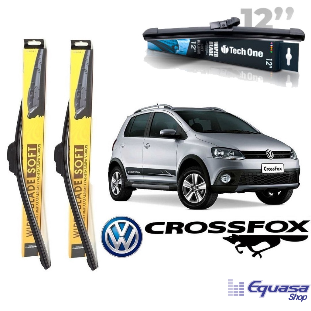 Kit 3 Palhetas Limpador de Parabrisa Dianteiro + traseiro para Fox Spacefox Crossfox 2006 A 2012