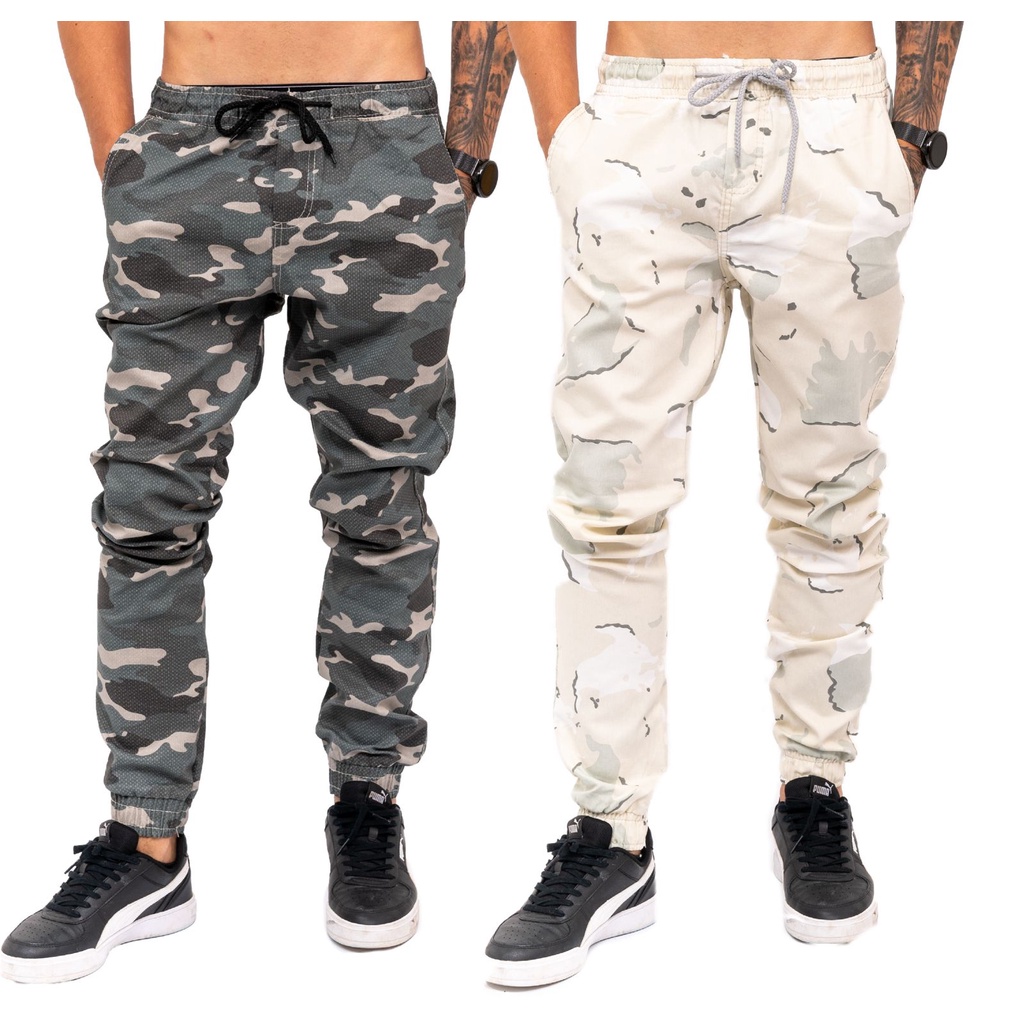 Kit 2 Calças Jeans Camuflada Masculina Jogger C Punho Lycra Shopee