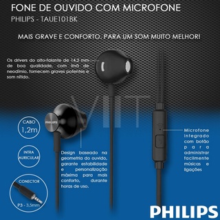 Fone De Ouvido Philips Taue101bk/00 Com Microfone - Preto Original NF-e ...