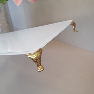 Bandeja de Vidro Branca com PÉ METAL em Rose/Prata/Dourado KIT LAVABO DECORAÇÃO 12 X 23 em Oferta na Shopee