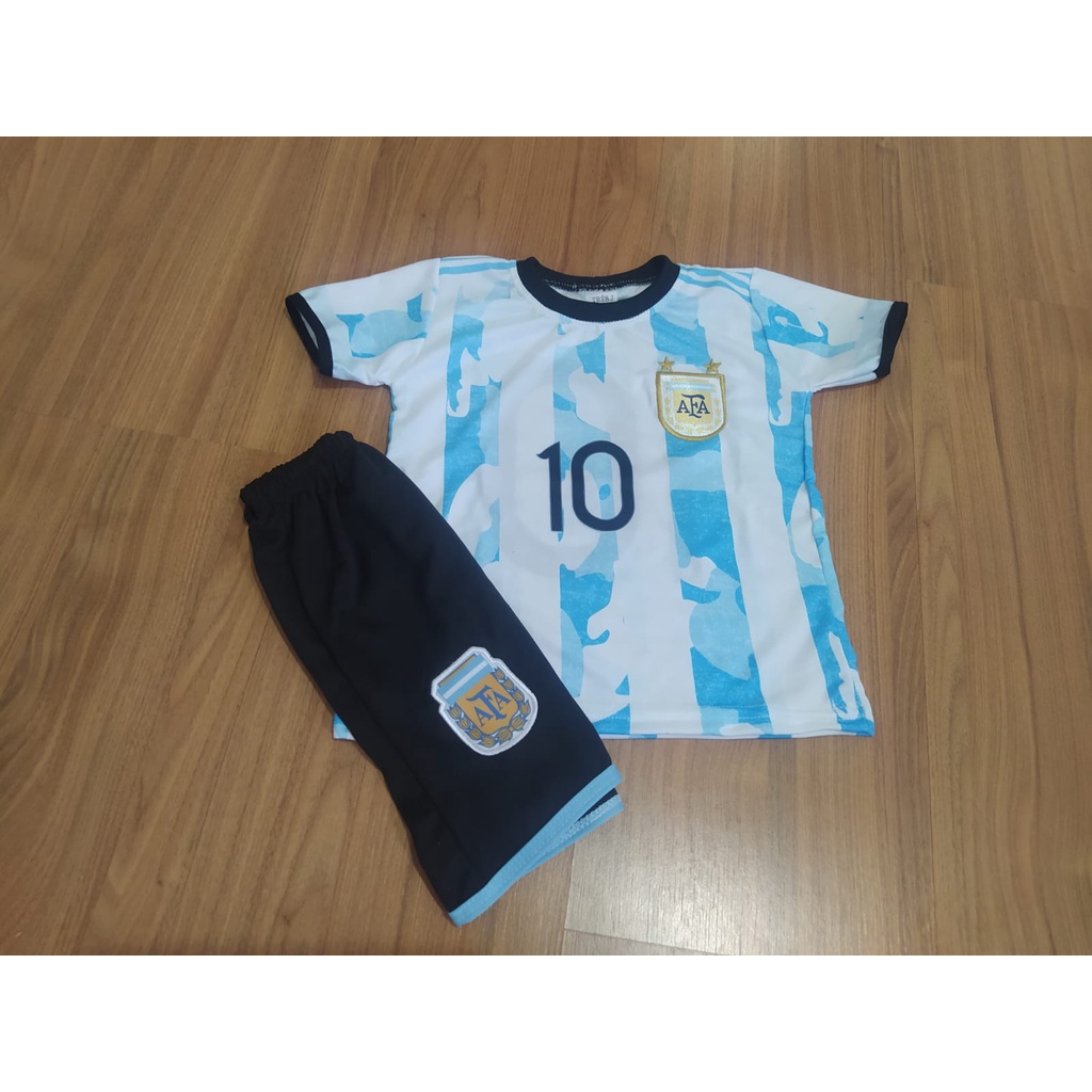 conjunto uniforme infantil argentina Messi Short e camisa futebol