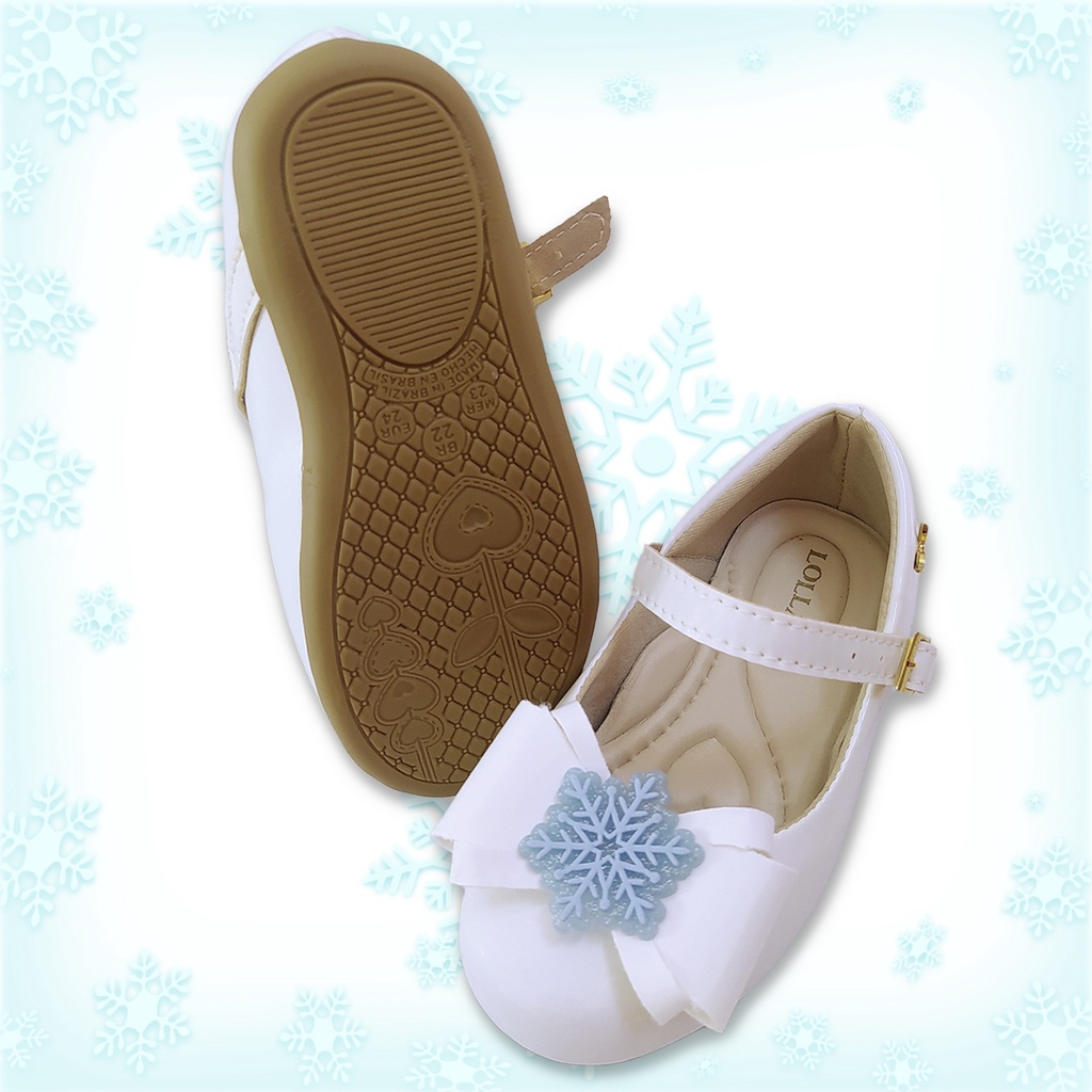 Sapatilha Infantil Menina Verniz Com Enfeites Floco de Neve Branco - 20 ao 34