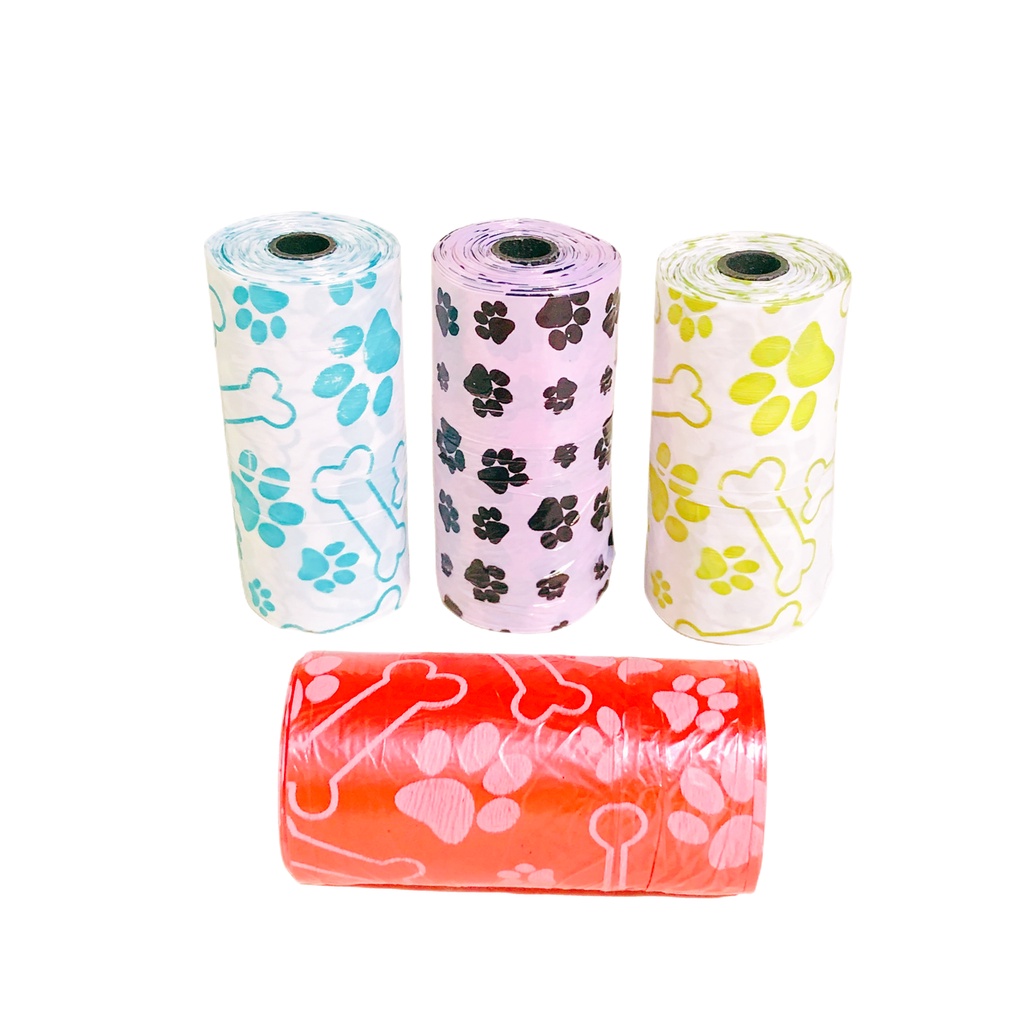 REFIL CATA CACA COM 20 SAQUINHOS HIGIÊNICOS ESTAMPADO OSSINHO PATINHA  PET CACHORRO GATO COLETOR