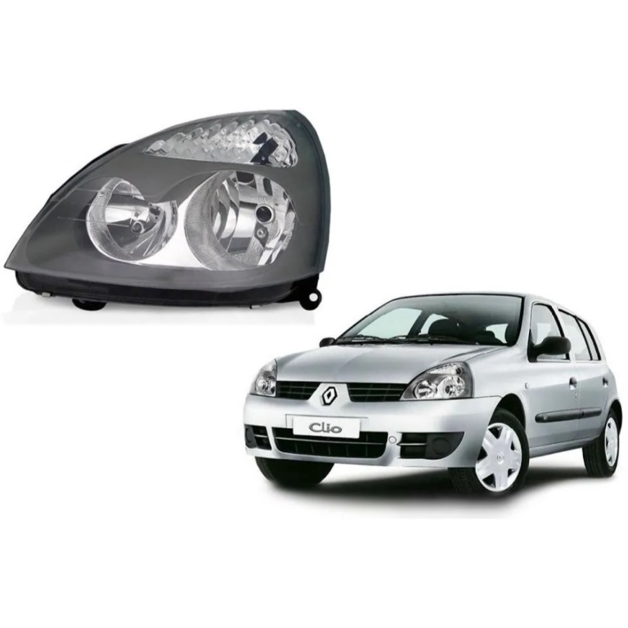 Farol Dianteiro Renault Clio 2003 2004 2005 2006 2007 2008 2009 2010 2011 2012 Esquerdo Máscara Cinza