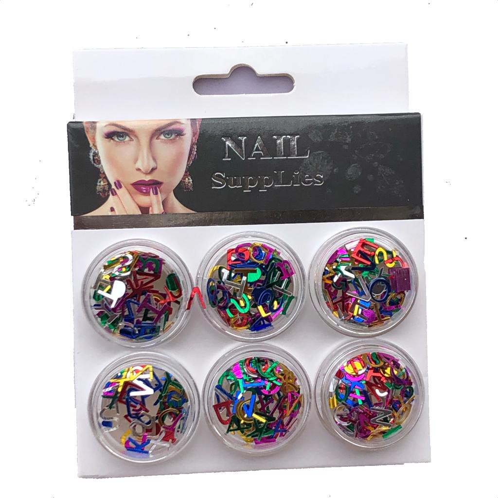 Kit Glitter Potes com letras para Decoração de Unhas Encapsulado Nail Art Coloridas Gliter